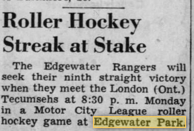 Edgewater Park - Edgewater Rangers Roller Hockey Feb 17 1947